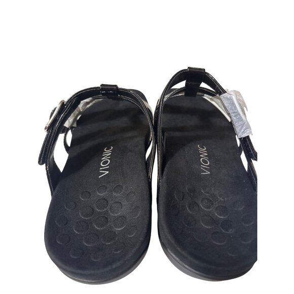 Vionic Sz 10 Black Patent Leather Slide Sandals With Adjustable Buckles - Picture 6 of 8